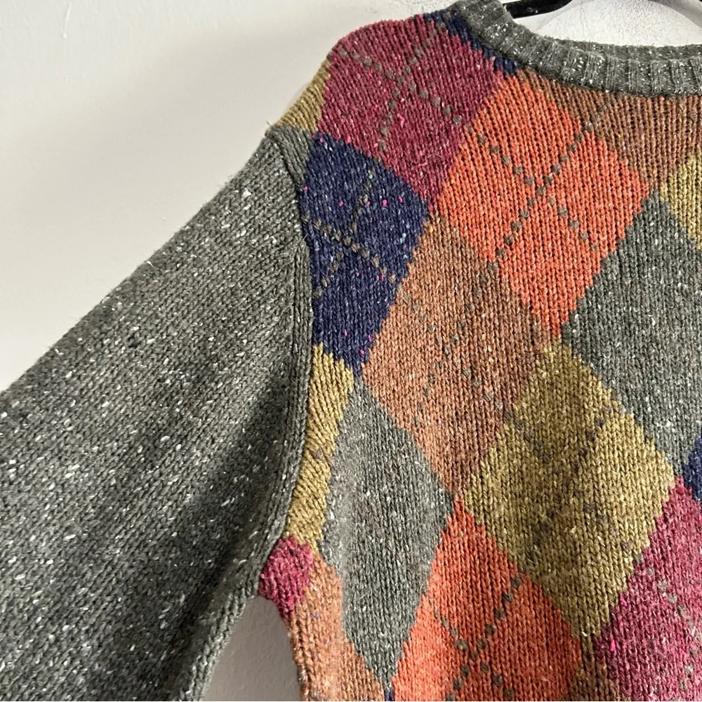 Jos A Bank Multicolor Argyle Lambswool Blend Knit Sweater Large Grandpa Art Deco